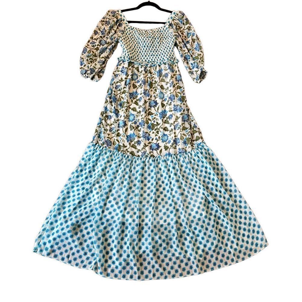 Taylor Blue and Cream Floral Maxi Dress